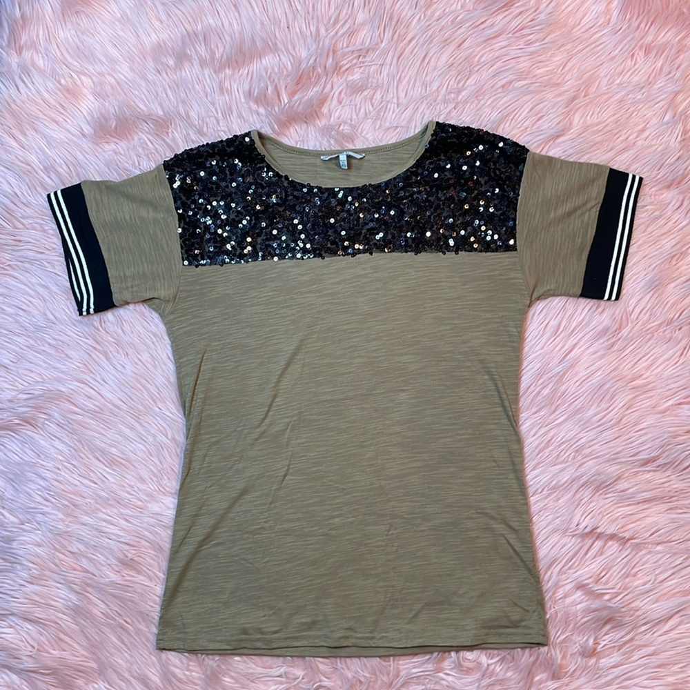 BKE Black Sequins Short Sleeve T Shirt Top Size XS‎